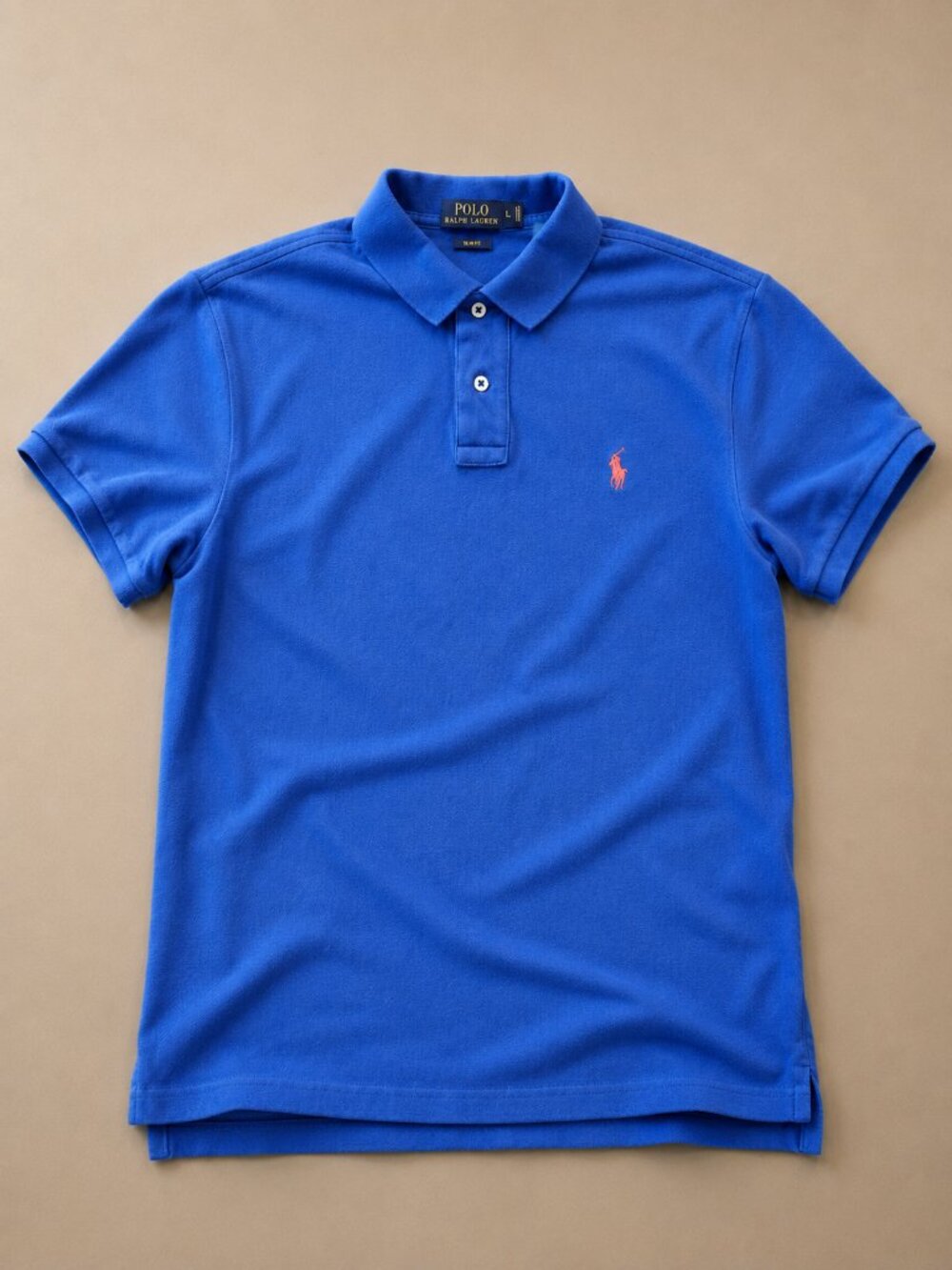 Polo Ralph Lauren Slim Fit Polo Shirt Men's Large Royal Blue Orange Pony Logo